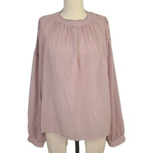 NEW Anthropologie Nümph‎ blouse sheer rose pink textured dot  Romantic L